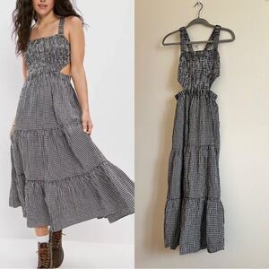 American Eagle Smocked Cut-Out Gingham Midi Dress Size Small